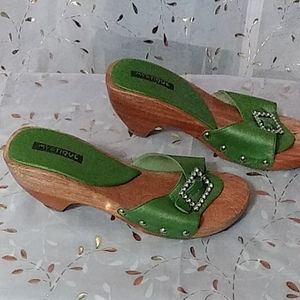 Mystique green wedge sandals